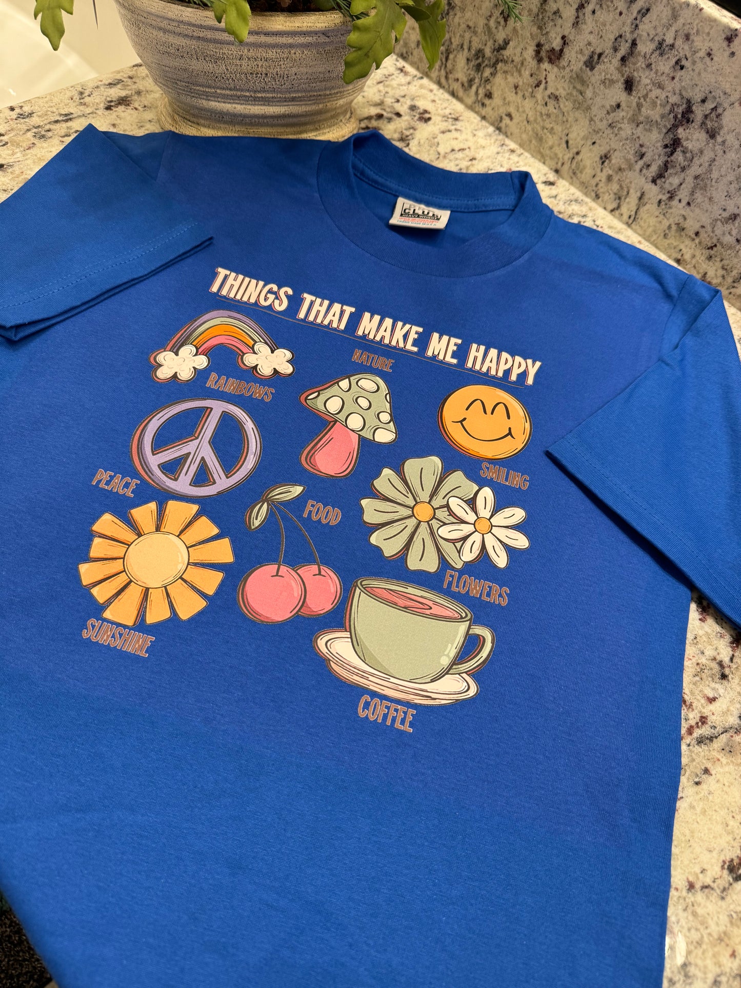 Things that make me happy pro club heavy weight printed t shirt casual