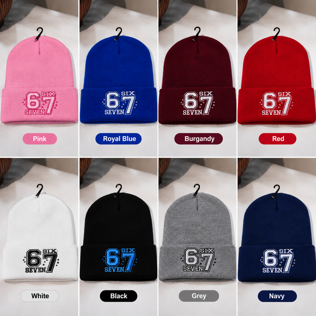67 Beanie Hat Six Seven Embroidered Cuffed Knit Cap | Funny Gen Alpha Slang Viral Meme Winter Skull Cap Streetwear Unisex