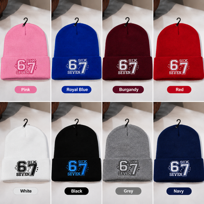 67 Beanie Hat Six Seven Embroidered Cuffed Knit Cap | Funny Gen Alpha Slang Viral Meme Winter Skull Cap Streetwear Unisex