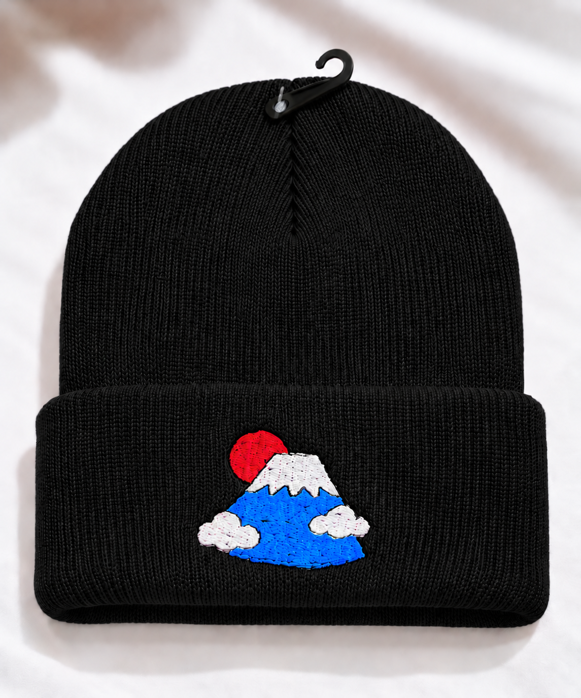 Mount Fuji Embroidered Cuffed Beanie Hat | Japanese Landscape Minimalist Knit Skull Cap | Unisex streetwear winter beanie