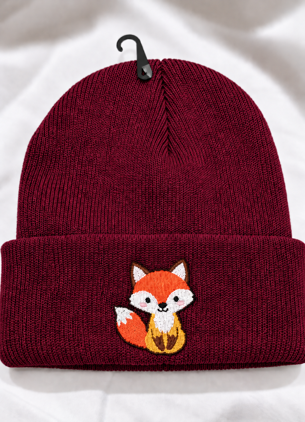 Cute Kawaii Fox Embroidered Cuffed Beanie Hat | Chibi Woodland Animal Knit Skull Cap | Unisex Streetwear Winter Beanie