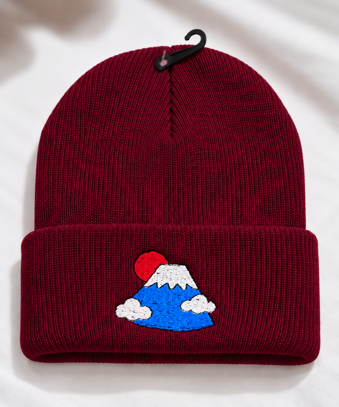 Mount Fuji Embroidered Cuffed Beanie Hat | Japanese Landscape Minimalist Knit Skull Cap | Unisex streetwear winter beanie
