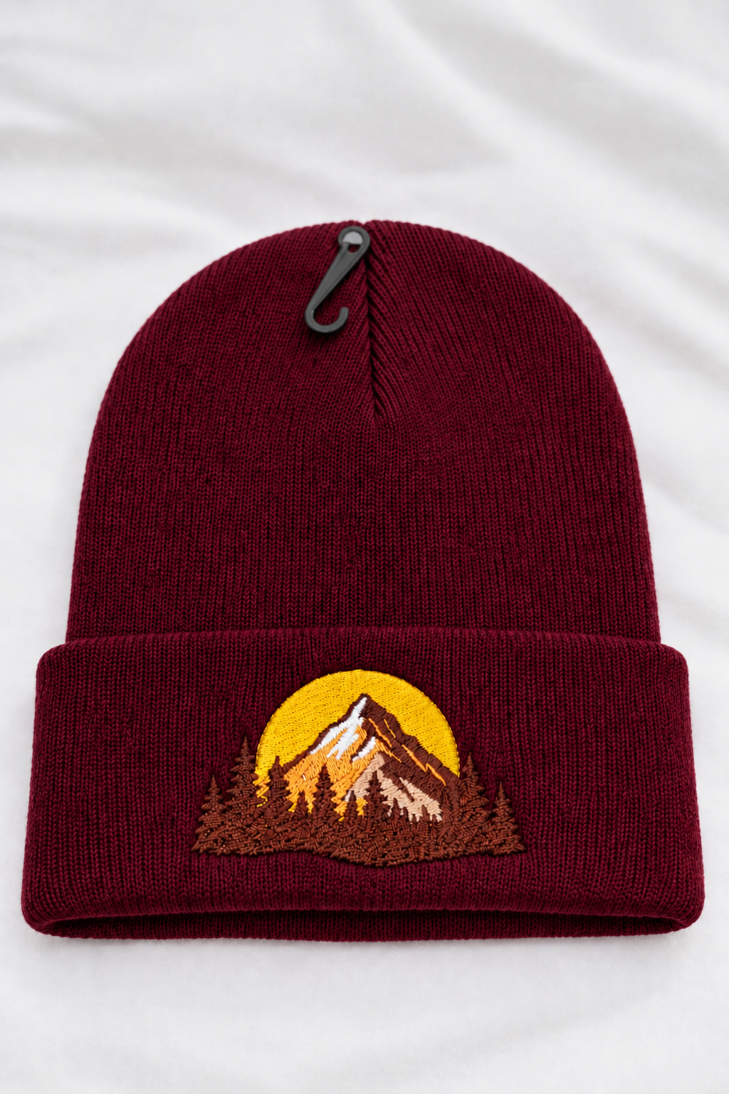 Black Mountain Embroidered Beanie – Cuffed Knit Winter Hat, Unisex Outdoor Hat