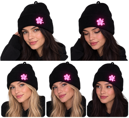 glow in the dark flower embroidered beanie