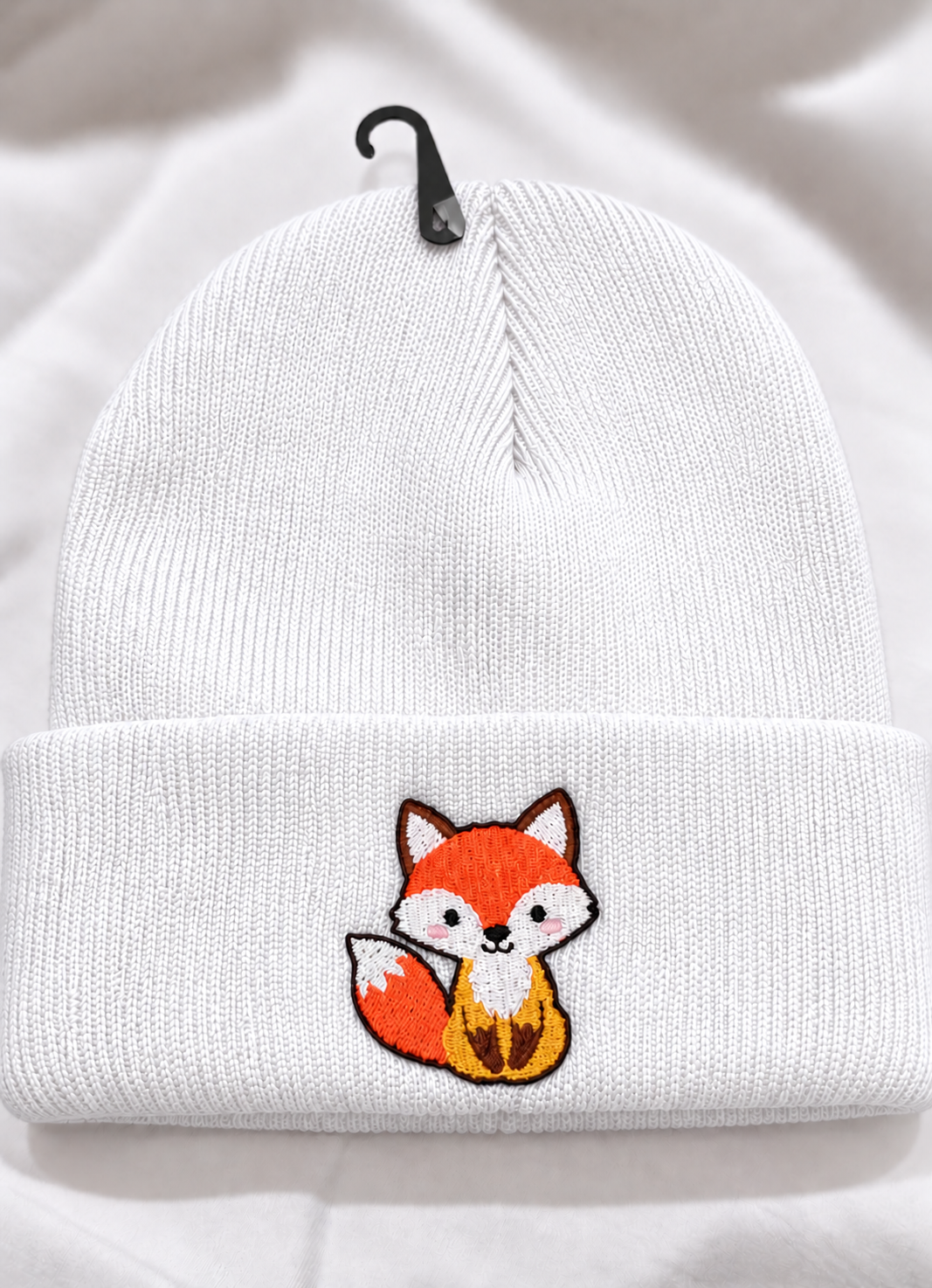 Cute Kawaii Fox Embroidered Cuffed Beanie Hat | Chibi Woodland Animal Knit Skull Cap | Unisex Streetwear Winter Beanie
