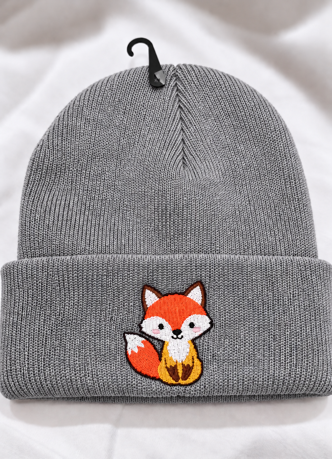 Cute Kawaii Fox Embroidered Cuffed Beanie Hat | Chibi Woodland Animal Knit Skull Cap | Unisex Streetwear Winter Beanie