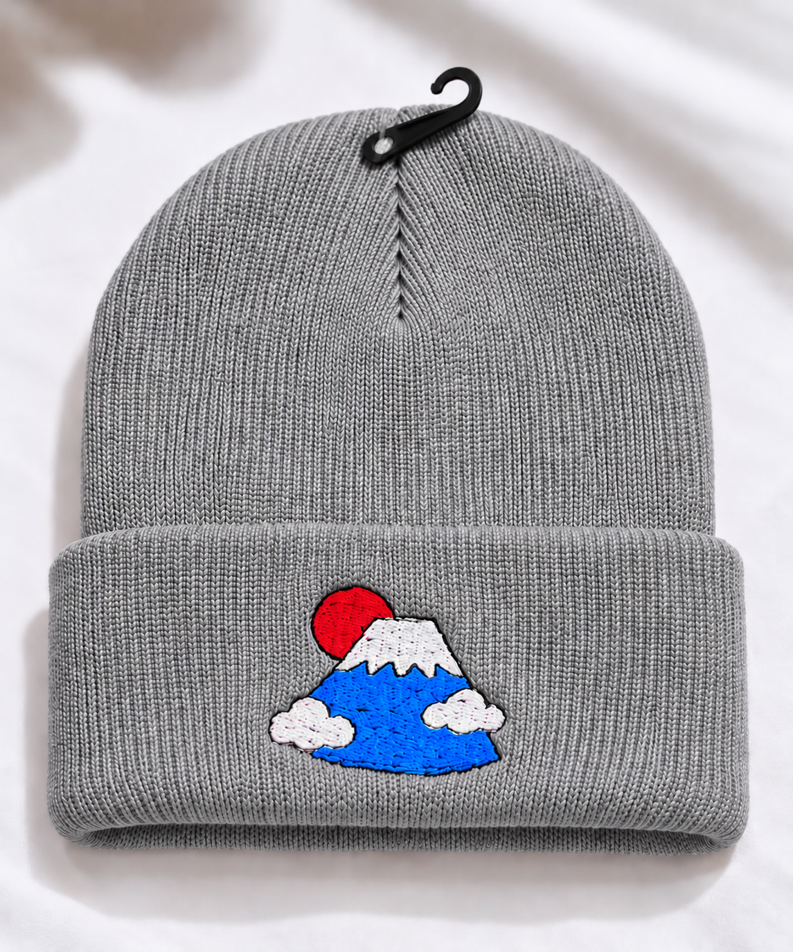 Mount Fuji Embroidered Cuffed Beanie Hat | Japanese Landscape Minimalist Knit Skull Cap | Unisex streetwear winter beanie