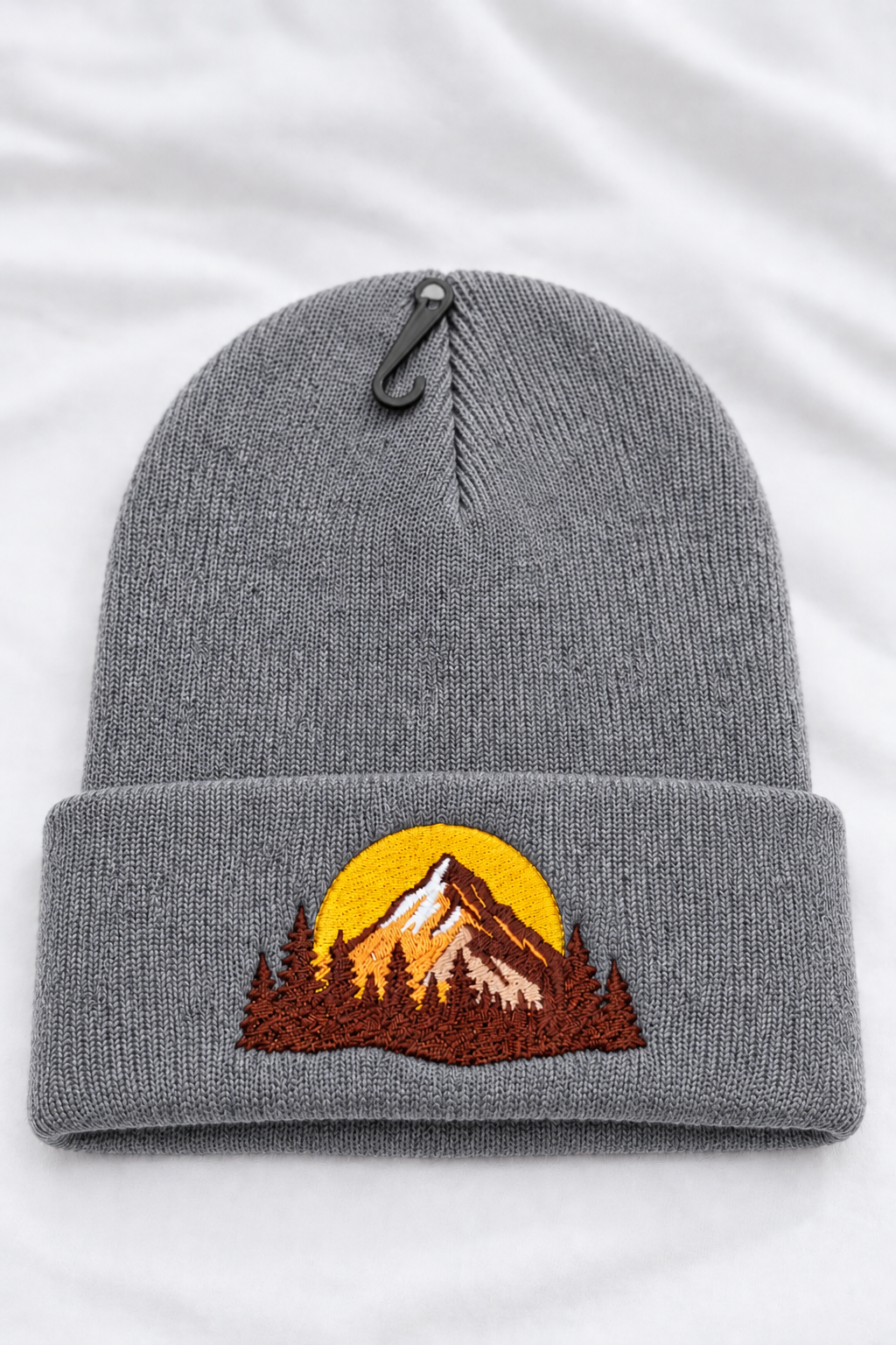 Black Mountain Embroidered Beanie – Cuffed Knit Winter Hat, Unisex Outdoor Hat