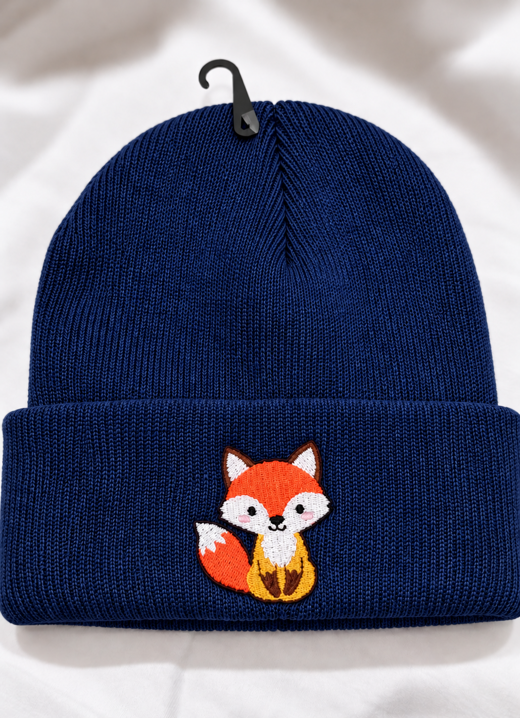 Cute Kawaii Fox Embroidered Cuffed Beanie Hat | Chibi Woodland Animal Knit Skull Cap | Unisex Streetwear Winter Beanie