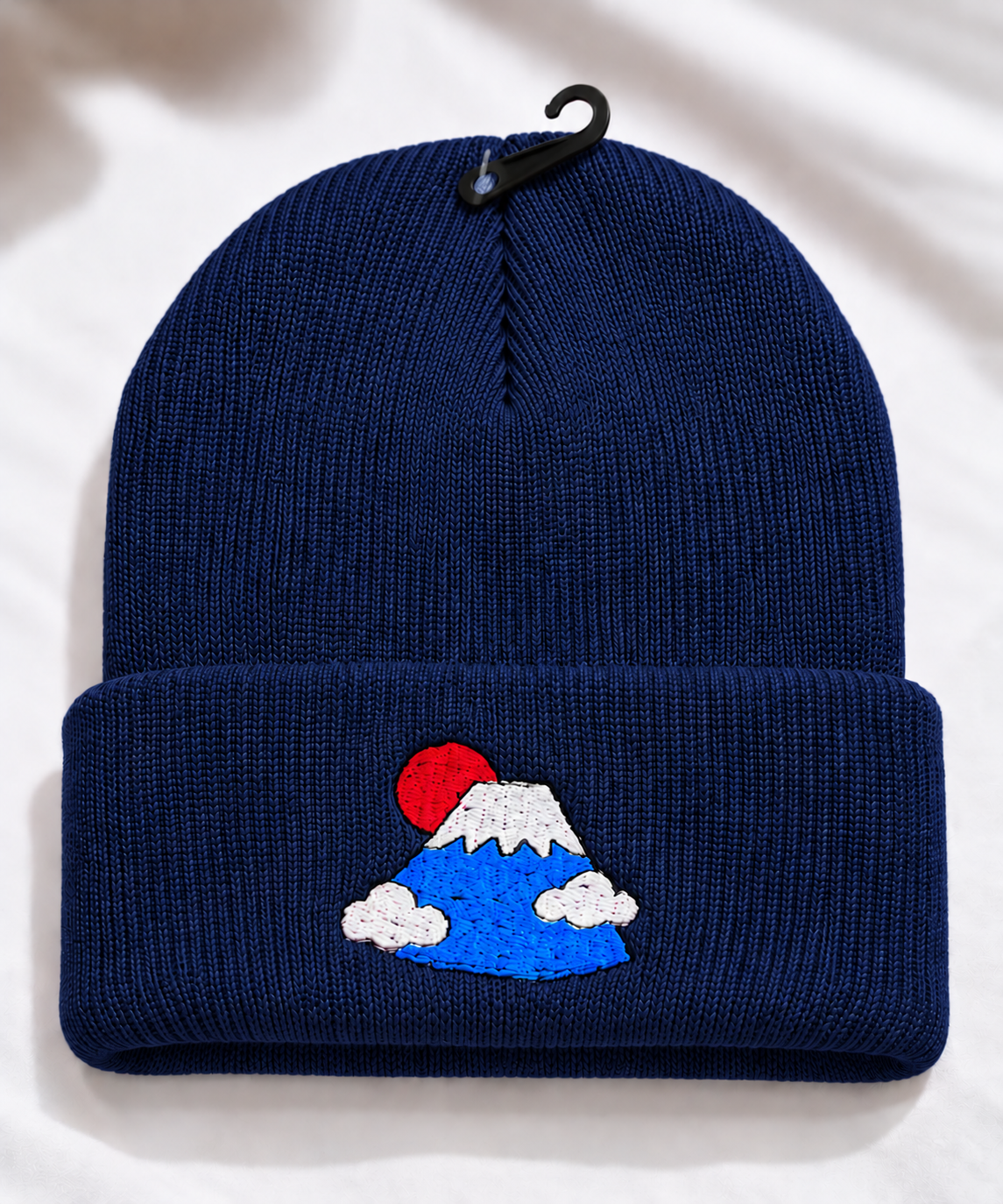 Mount Fuji Embroidered Cuffed Beanie Hat | Japanese Landscape Minimalist Knit Skull Cap | Unisex streetwear winter beanie