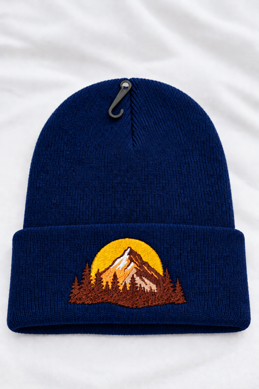 Black Mountain Embroidered Beanie – Cuffed Knit Winter Hat, Unisex Outdoor Hat
