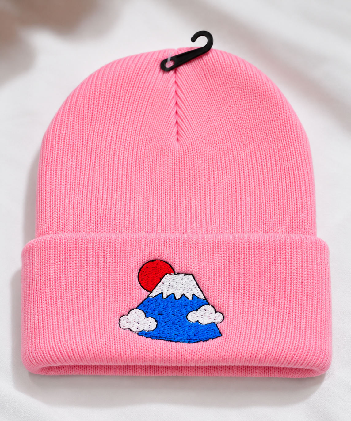 Mount Fuji Embroidered Cuffed Beanie Hat | Japanese Landscape Minimalist Knit Skull Cap | Unisex streetwear winter beanie