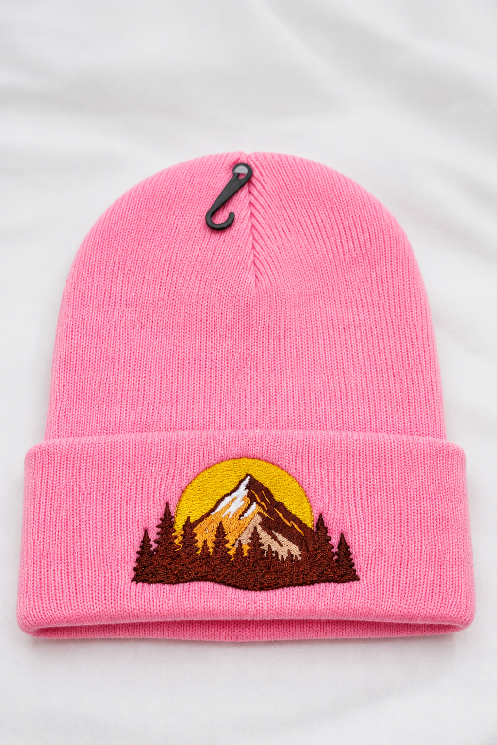 Black Mountain Embroidered Beanie – Cuffed Knit Winter Hat, Unisex Outdoor Hat