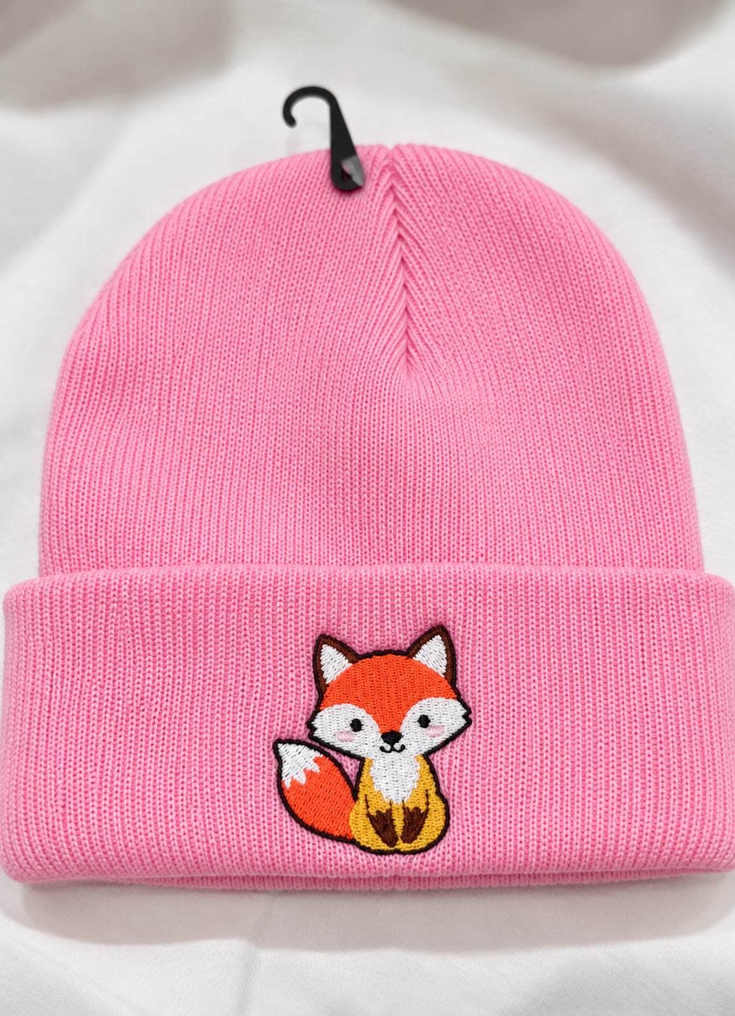 Cute Kawaii Fox Embroidered Cuffed Beanie Hat | Chibi Woodland Animal Knit Skull Cap | Unisex Streetwear Winter Beanie