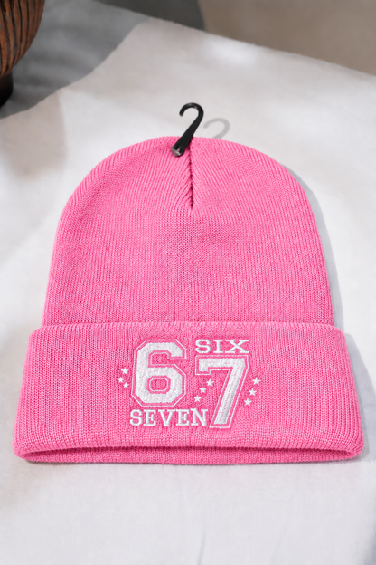 67 Beanie Hat Six Seven Embroidered Cuffed Knit Cap | Funny Gen Alpha Slang Viral Meme Winter Skull Cap Streetwear Unisex