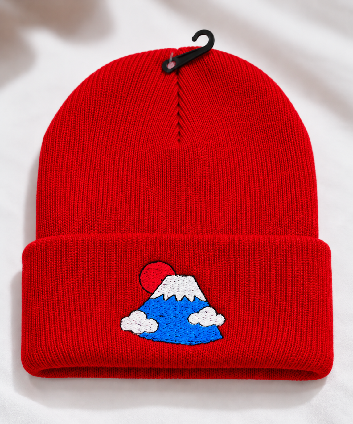 Mount Fuji Embroidered Cuffed Beanie Hat | Japanese Landscape Minimalist Knit Skull Cap | Unisex streetwear winter beanie