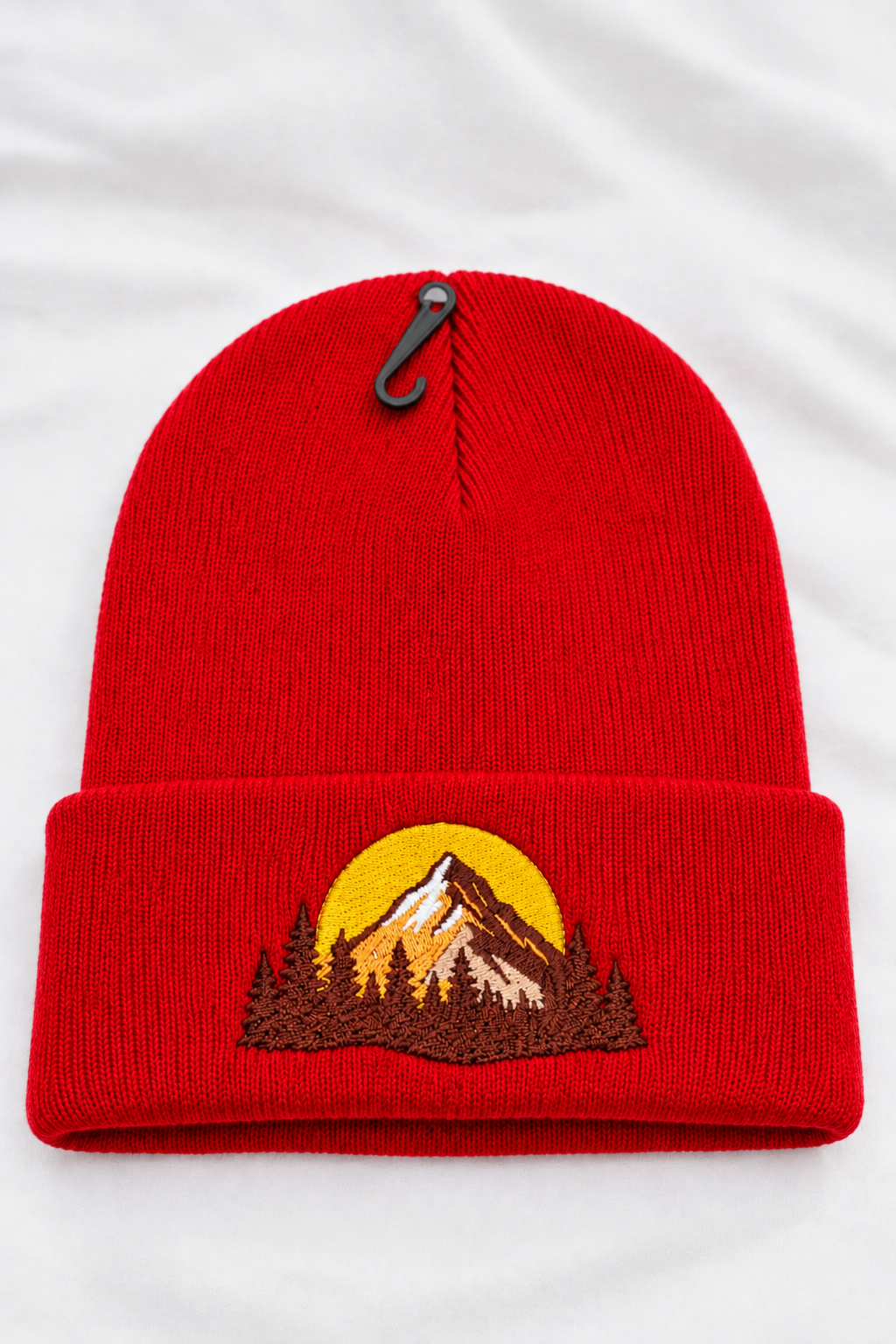 Black Mountain Embroidered Beanie – Cuffed Knit Winter Hat, Unisex Outdoor Hat