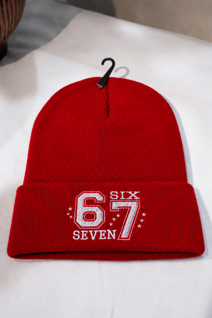 67 Beanie Hat Six Seven Embroidered Cuffed Knit Cap | Funny Gen Alpha Slang Viral Meme Winter Skull Cap Streetwear Unisex