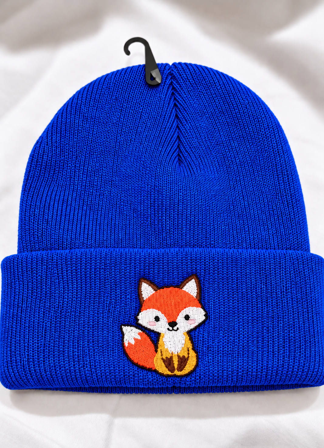 Cute Kawaii Fox Embroidered Cuffed Beanie Hat | Chibi Woodland Animal Knit Skull Cap | Unisex Streetwear Winter Beanie