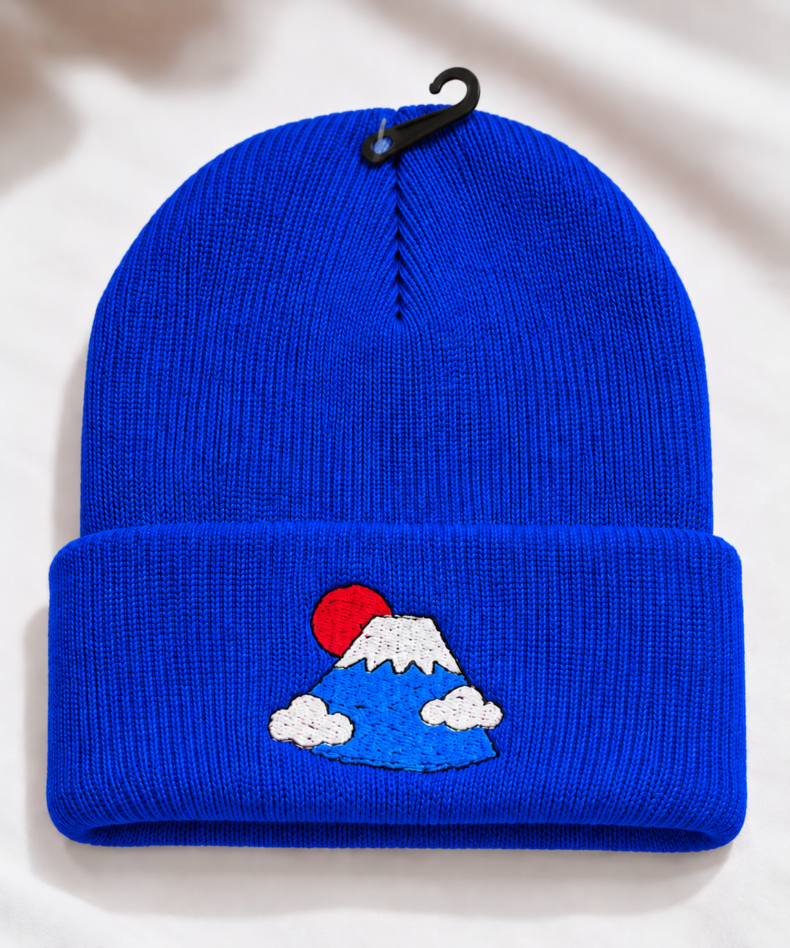 Mount Fuji Embroidered Cuffed Beanie Hat | Japanese Landscape Minimalist Knit Skull Cap | Unisex streetwear winter beanie