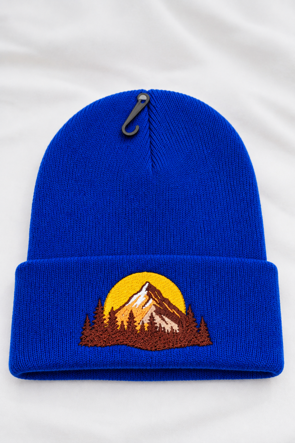 Black Mountain Embroidered Beanie – Cuffed Knit Winter Hat, Unisex Outdoor Hat