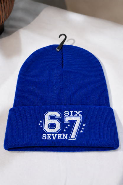 67 Beanie Hat Six Seven Embroidered Cuffed Knit Cap | Funny Gen Alpha Slang Viral Meme Winter Skull Cap Streetwear Unisex