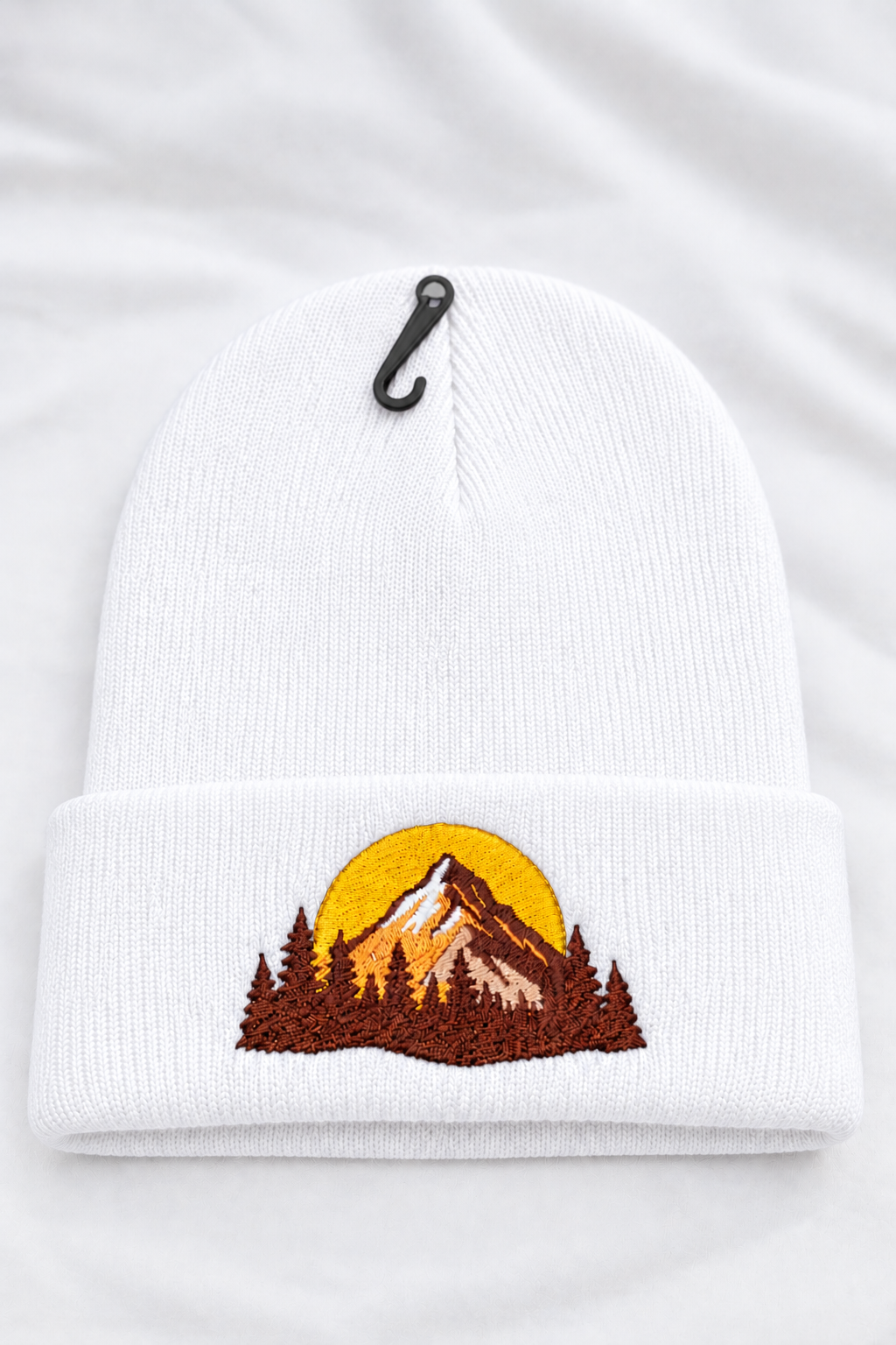 Black Mountain Embroidered Beanie – Cuffed Knit Winter Hat, Unisex Outdoor Hat