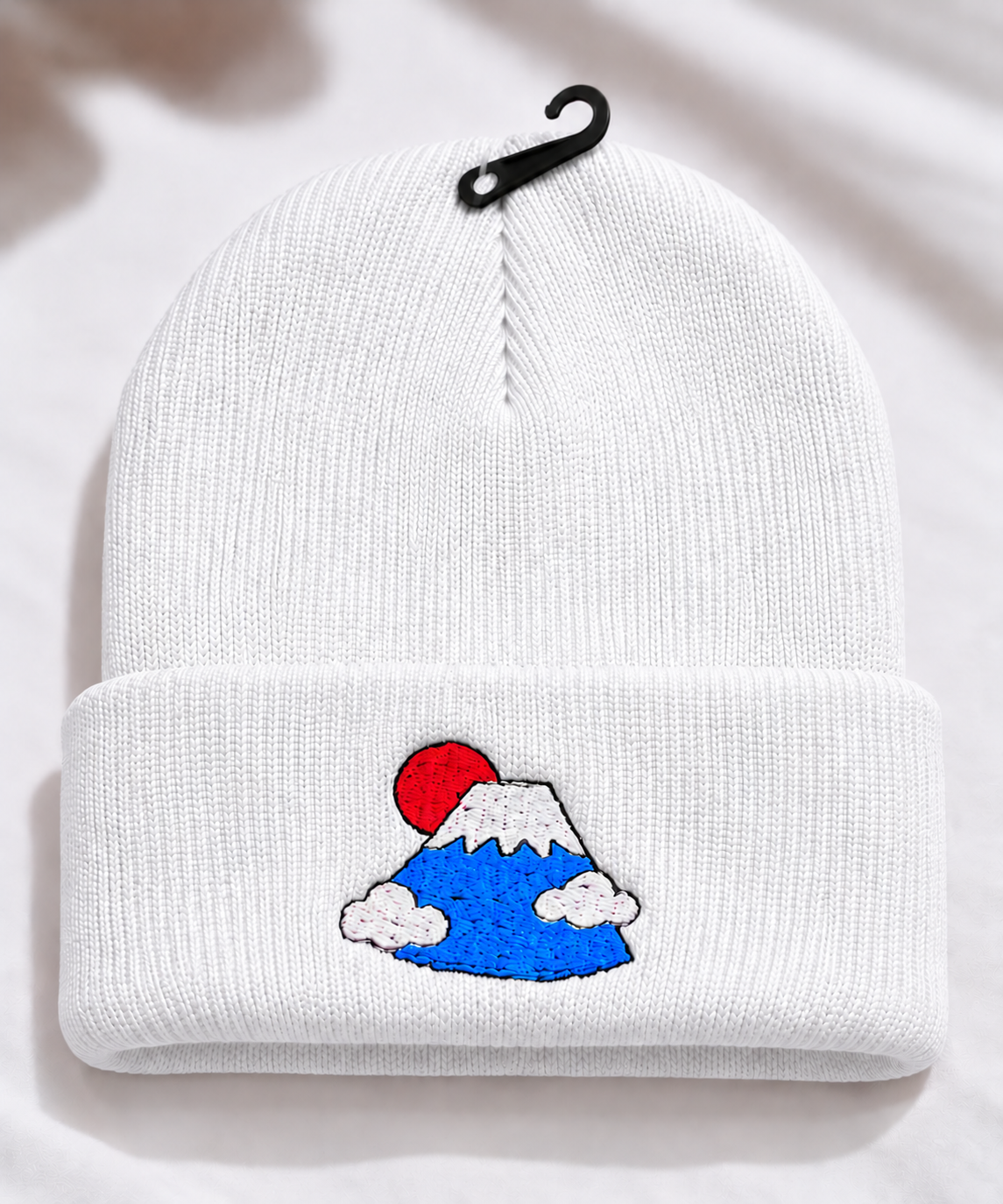Mount Fuji Embroidered Cuffed Beanie Hat | Japanese Landscape Minimalist Knit Skull Cap | Unisex streetwear winter beanie